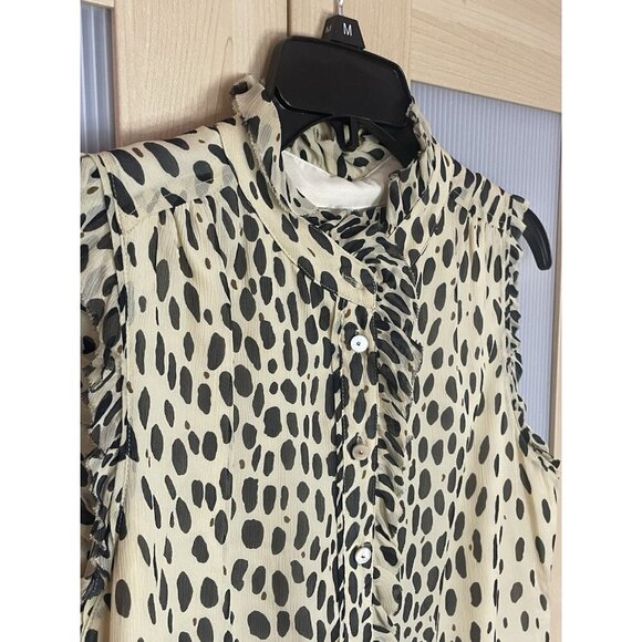 J. Crew 100% Silk Leopard Print Sleeveless Top Sz 4 Ruffle Blouse Career Party - Picture 2 of 5